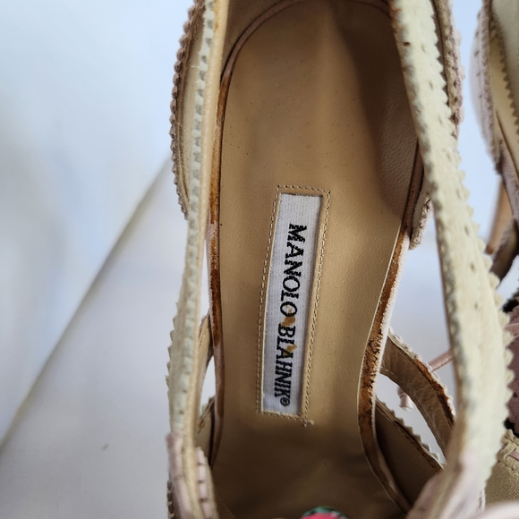 Manolo Blahnik Pink Suede Leather Lace-Up Oxford High Heels Shoes Pointy 37.5 - Picture 15 of 16